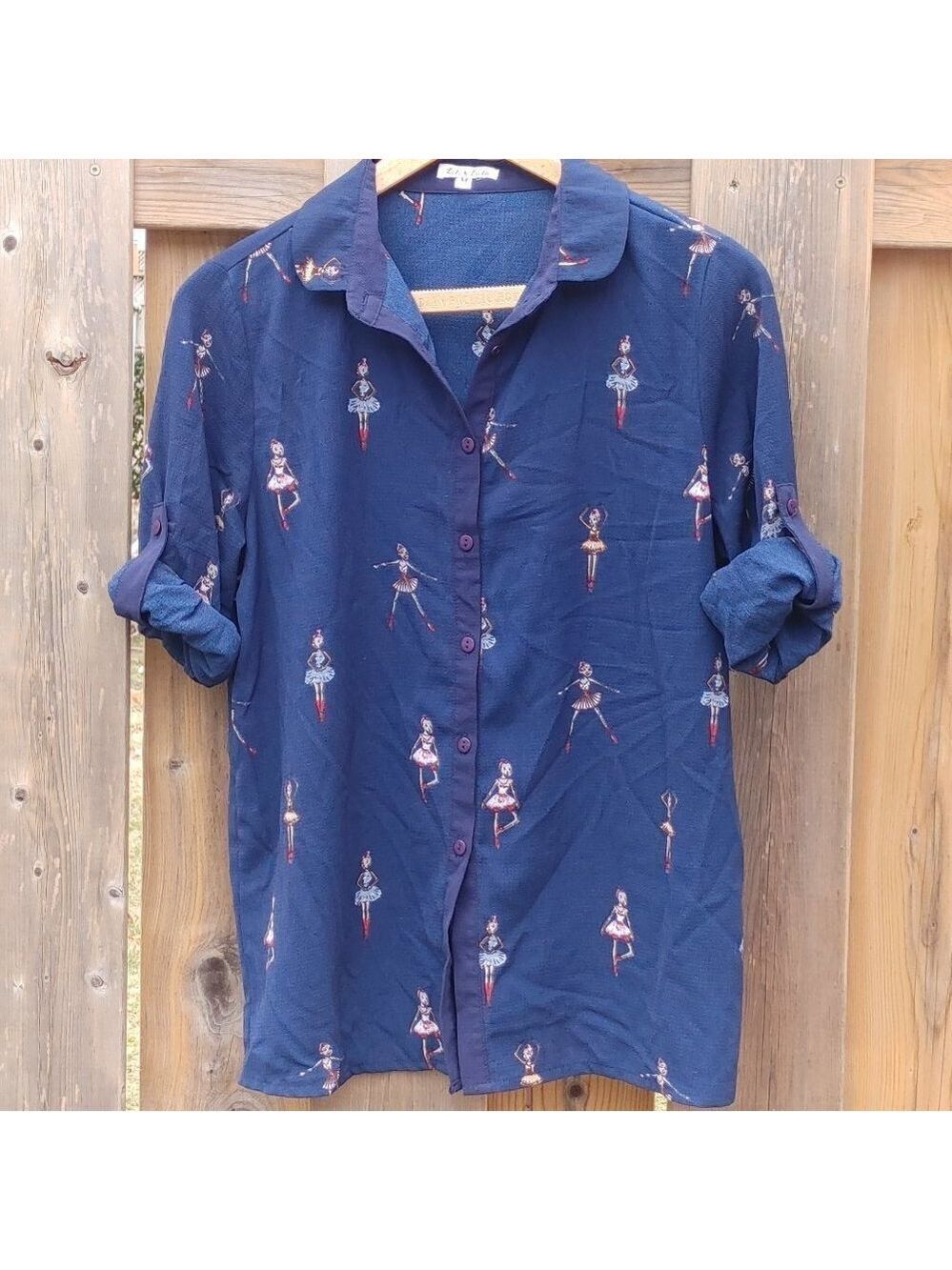 BEAUTIFUL Lili & Lala Ballerina Print Blouse Women's M Long Sleeve Ballet